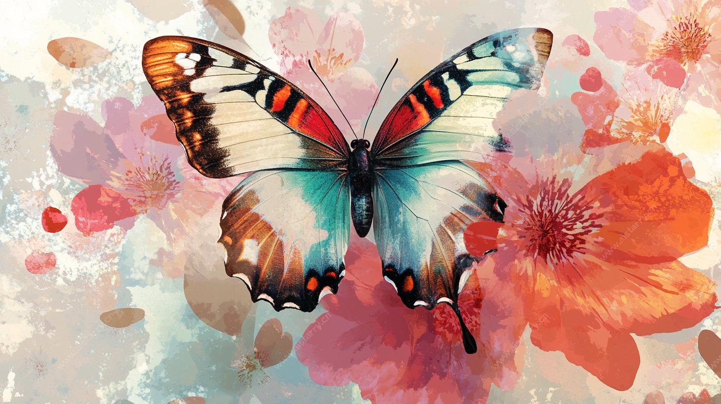 水彩蝴蝶与花卉艺术图