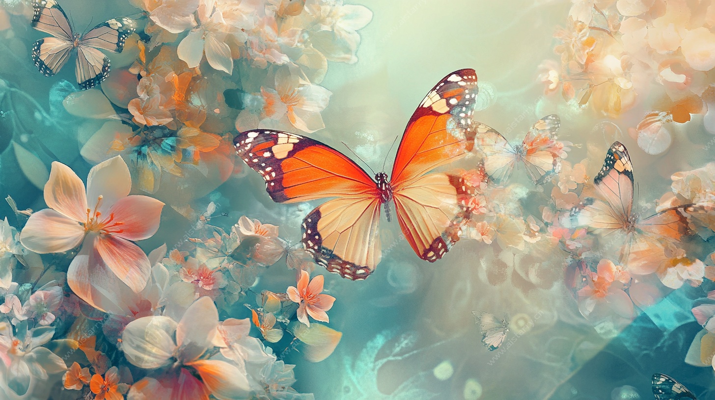 梦幻蝴蝶在花丛中飞舞