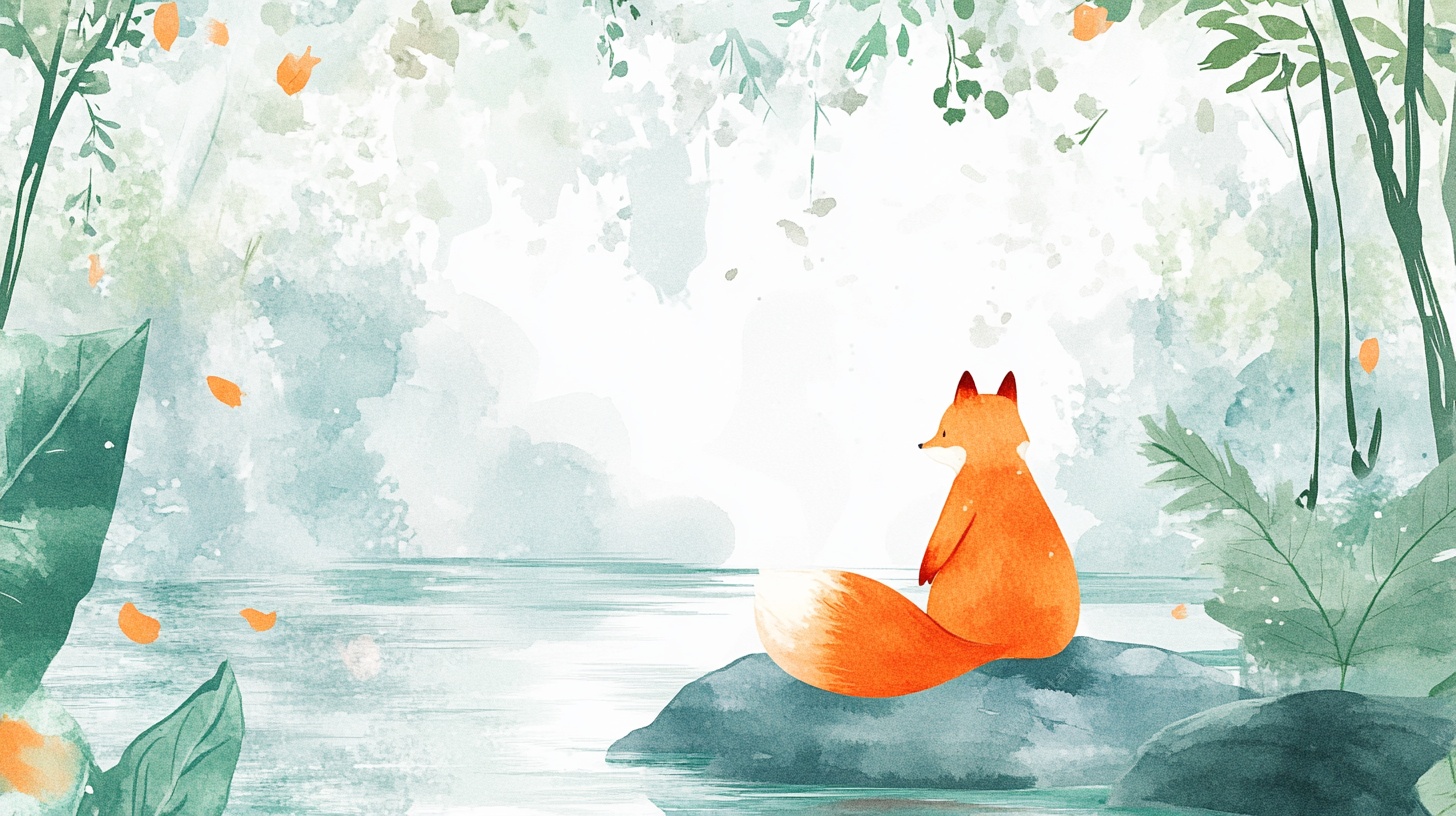 独坐溪边的橙色小狐狸