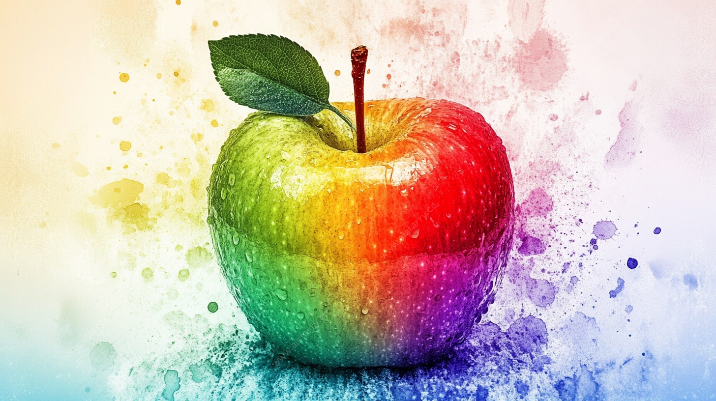 水彩绘多彩苹果
