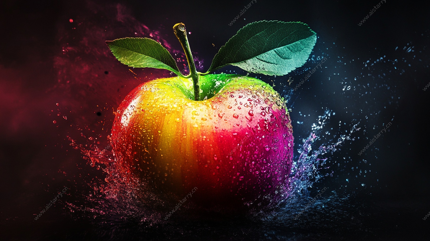 炫彩飞溅的新鲜苹果
