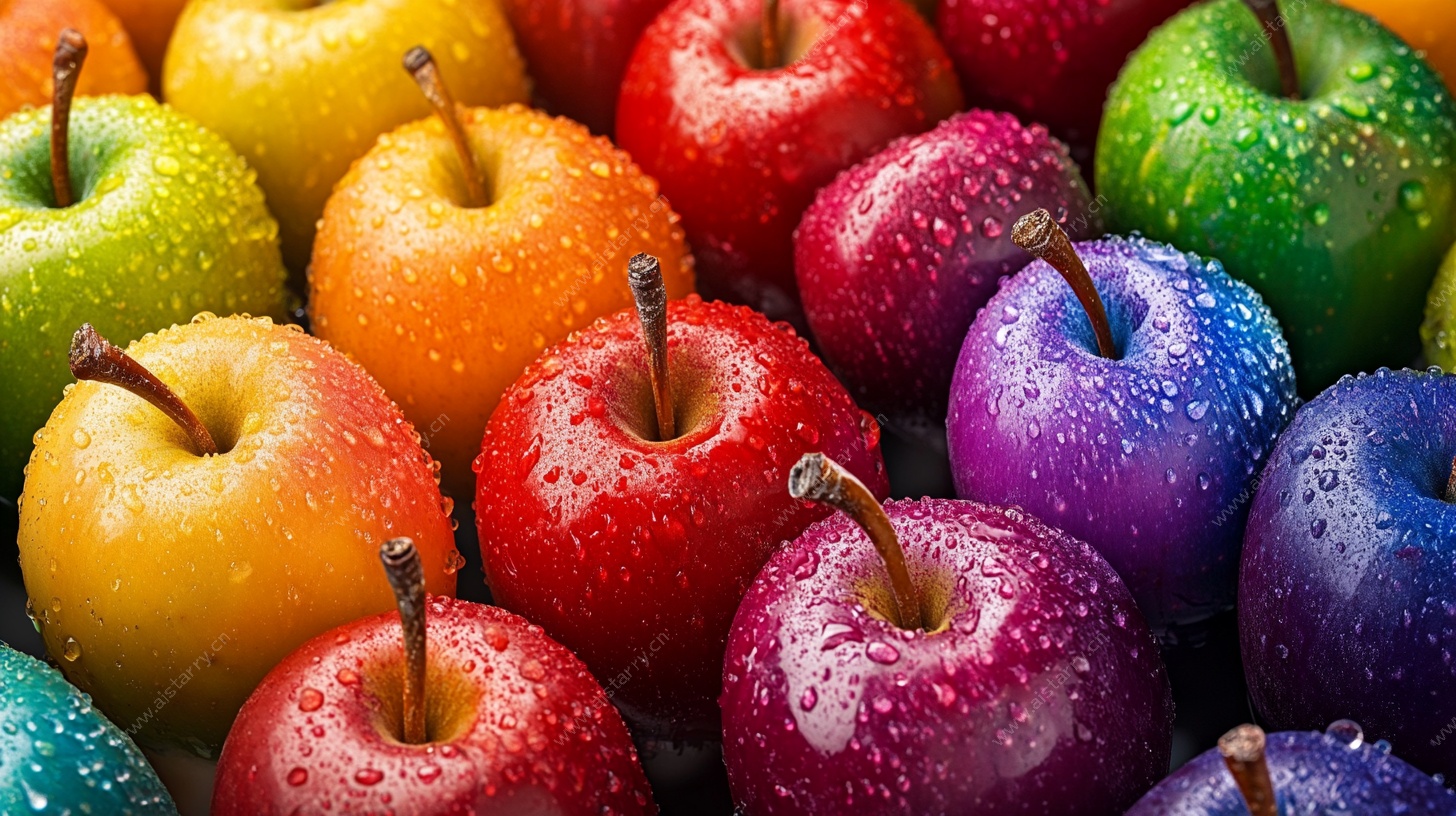 多彩带水珠苹果特写