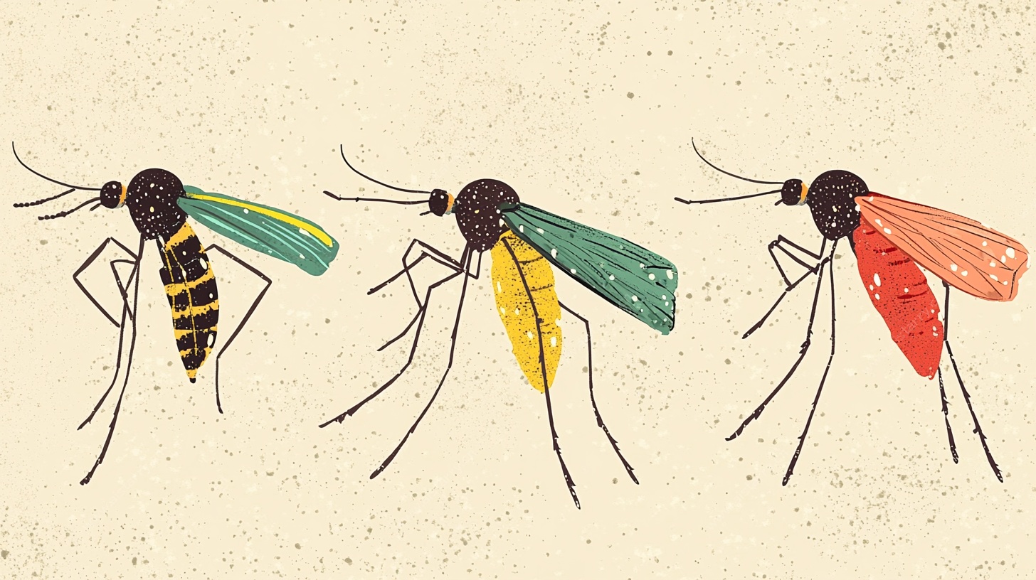 三只彩色蚊子插画