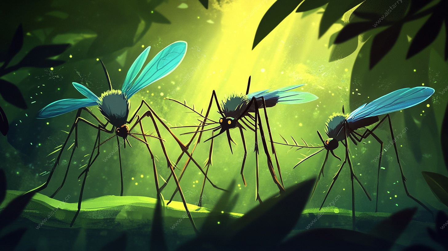 森林中的三只蓝色大蚊子