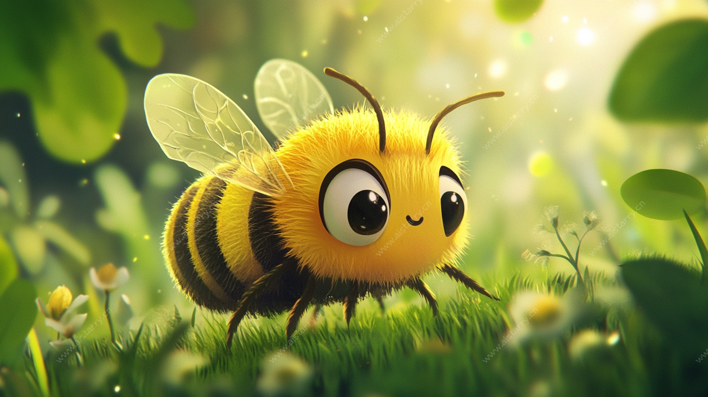 可爱小蜜蜂在草地花丛中