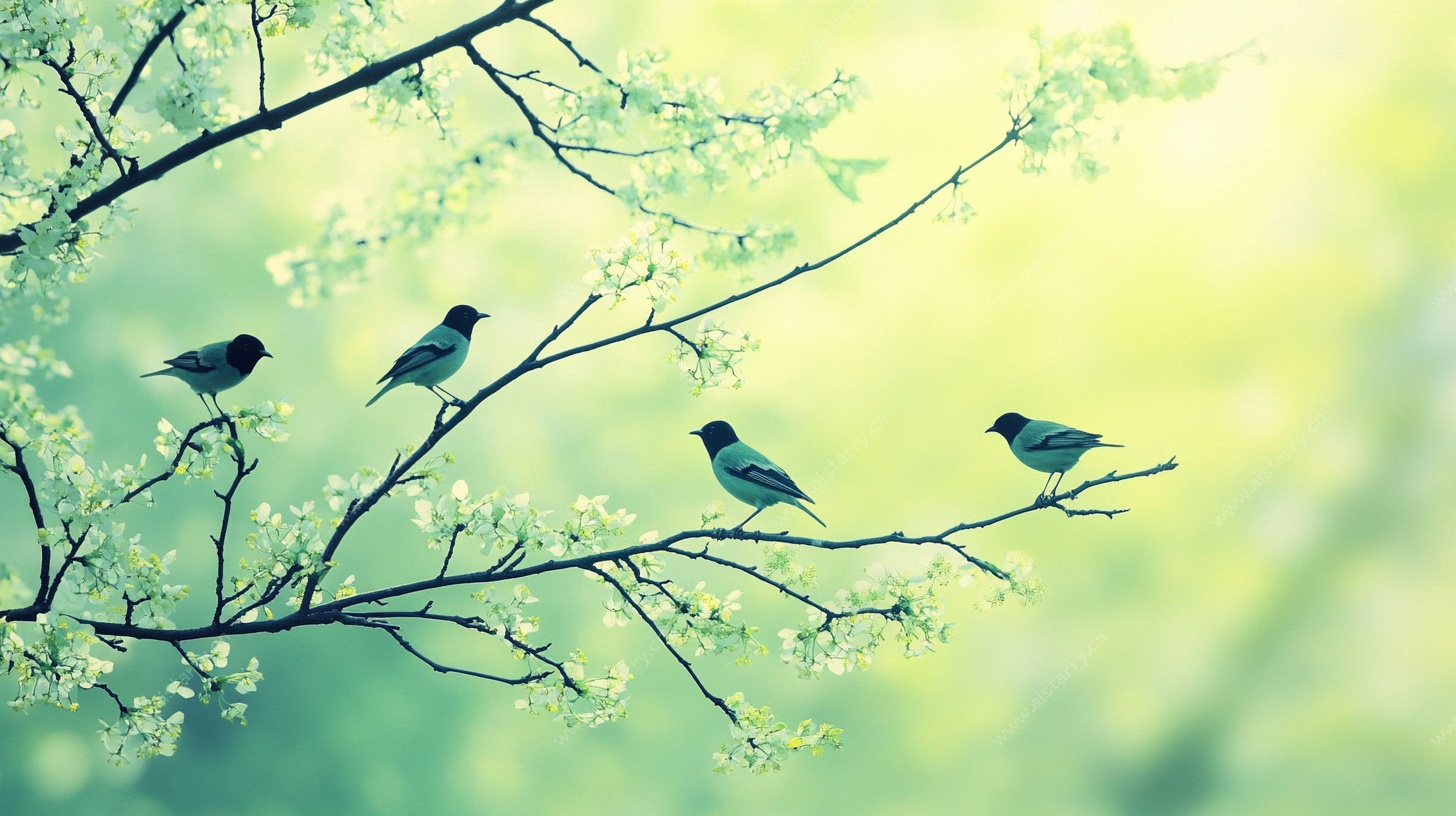 枝头小鸟 春日清新景象