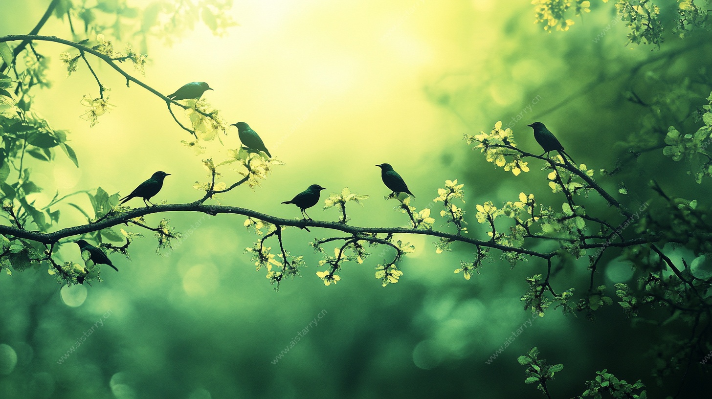 枝头小鸟沐春光