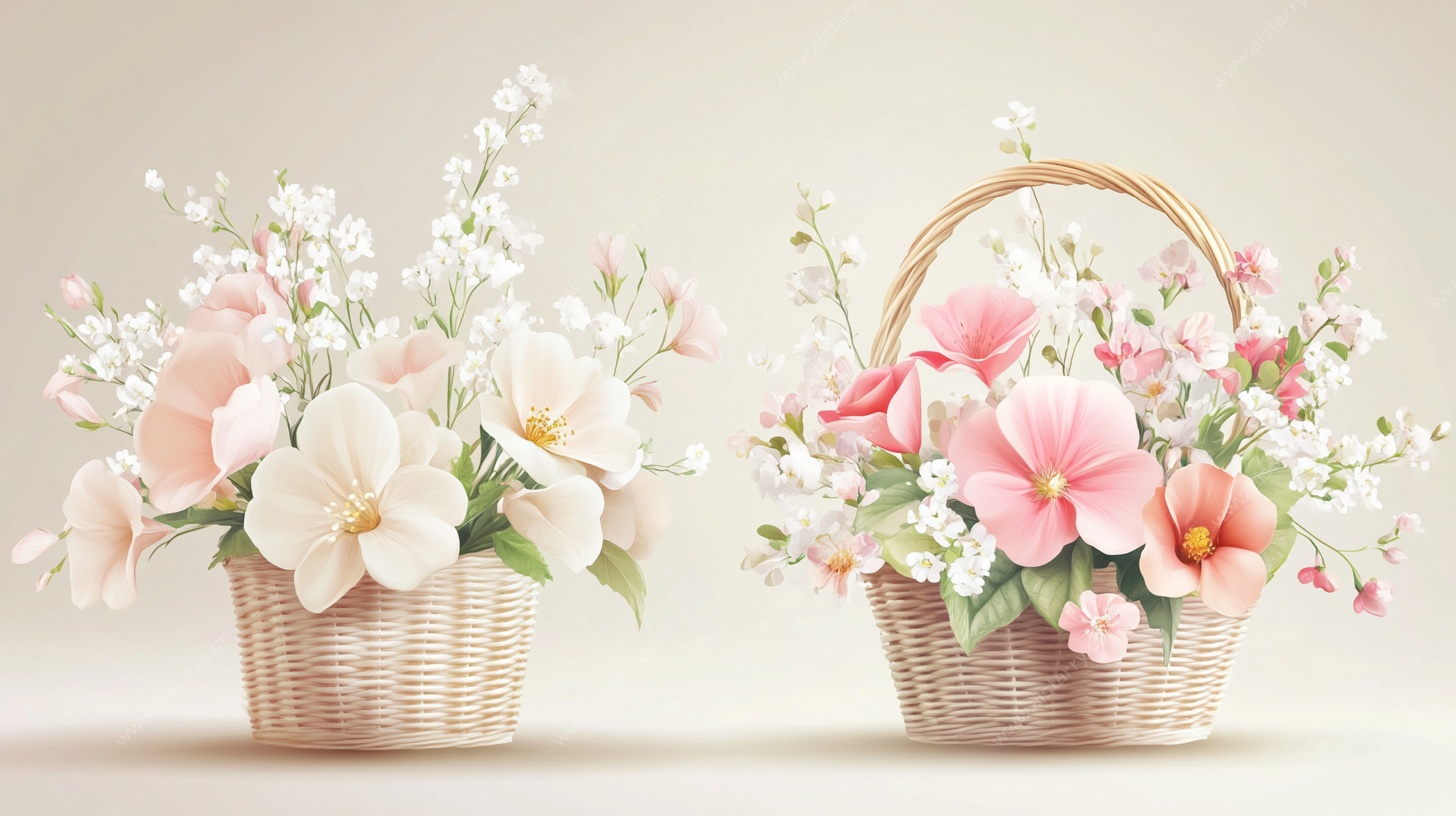 双篮花卉静物图