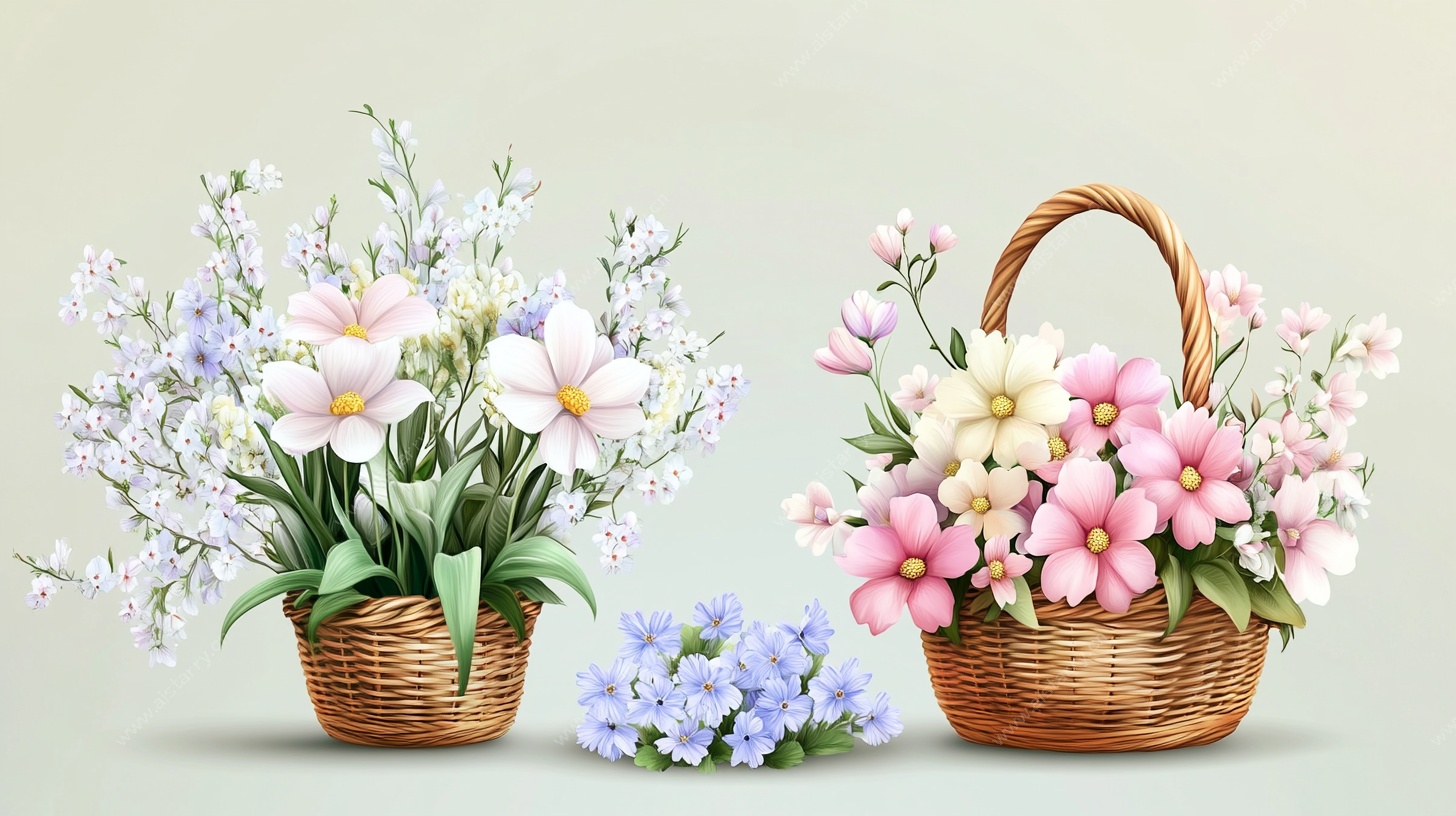 双篮花卉组合插画