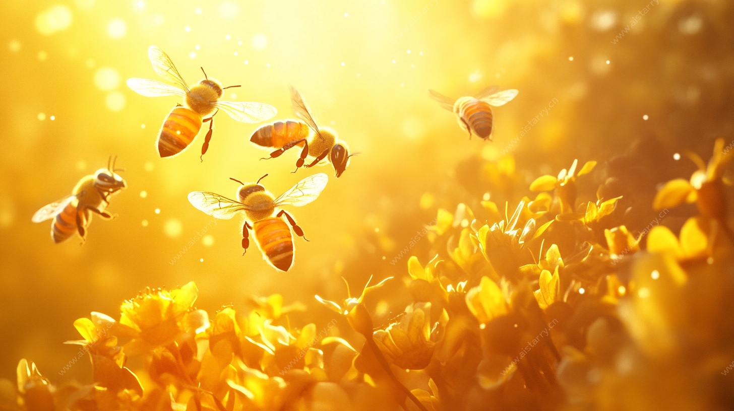 阳光下飞舞的蜜蜂与繁花