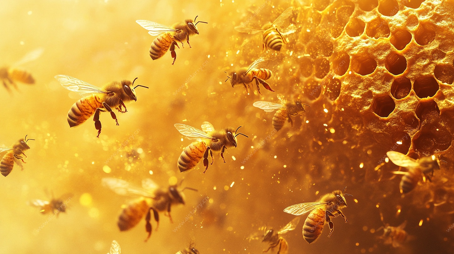 忙碌蜜蜂与蜂巢的生机画面