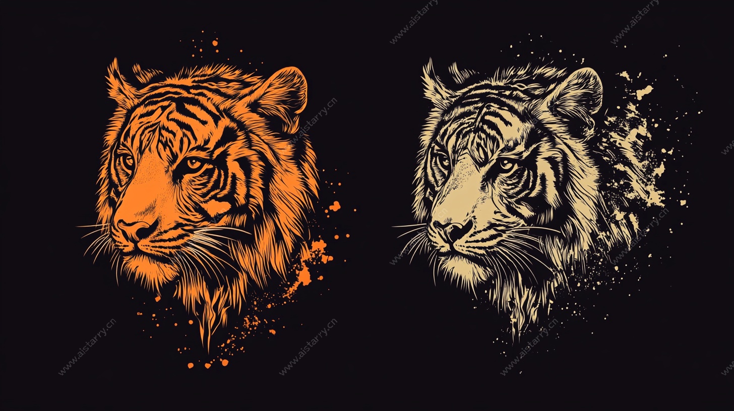 双虎头像插画