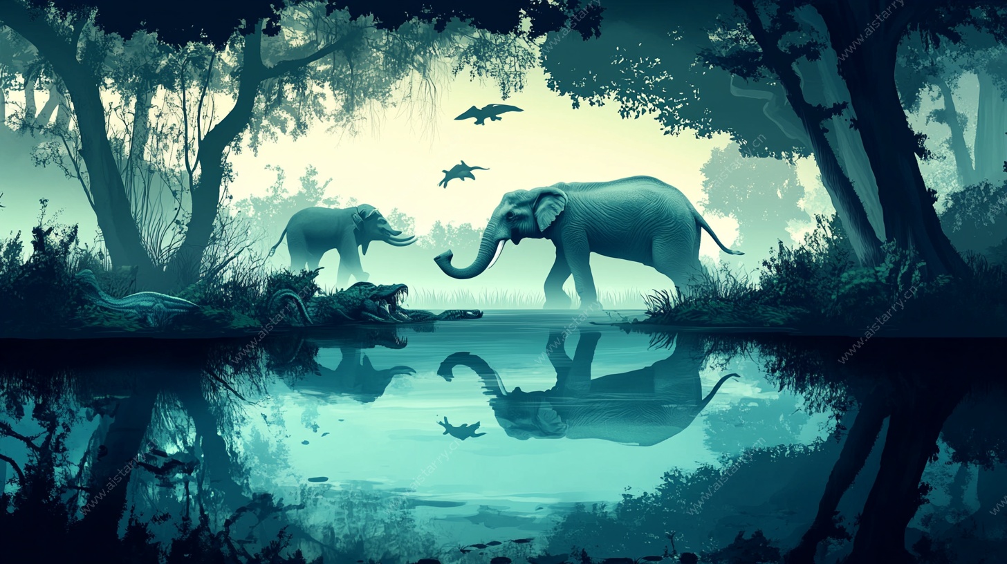 梦幻森林中的大象互动