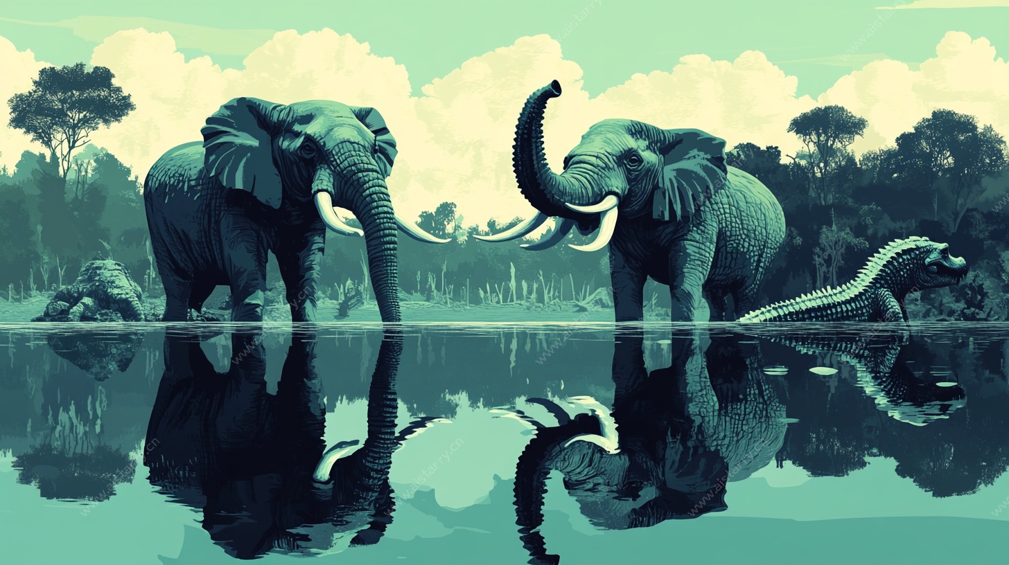 河边双象的自然镜像