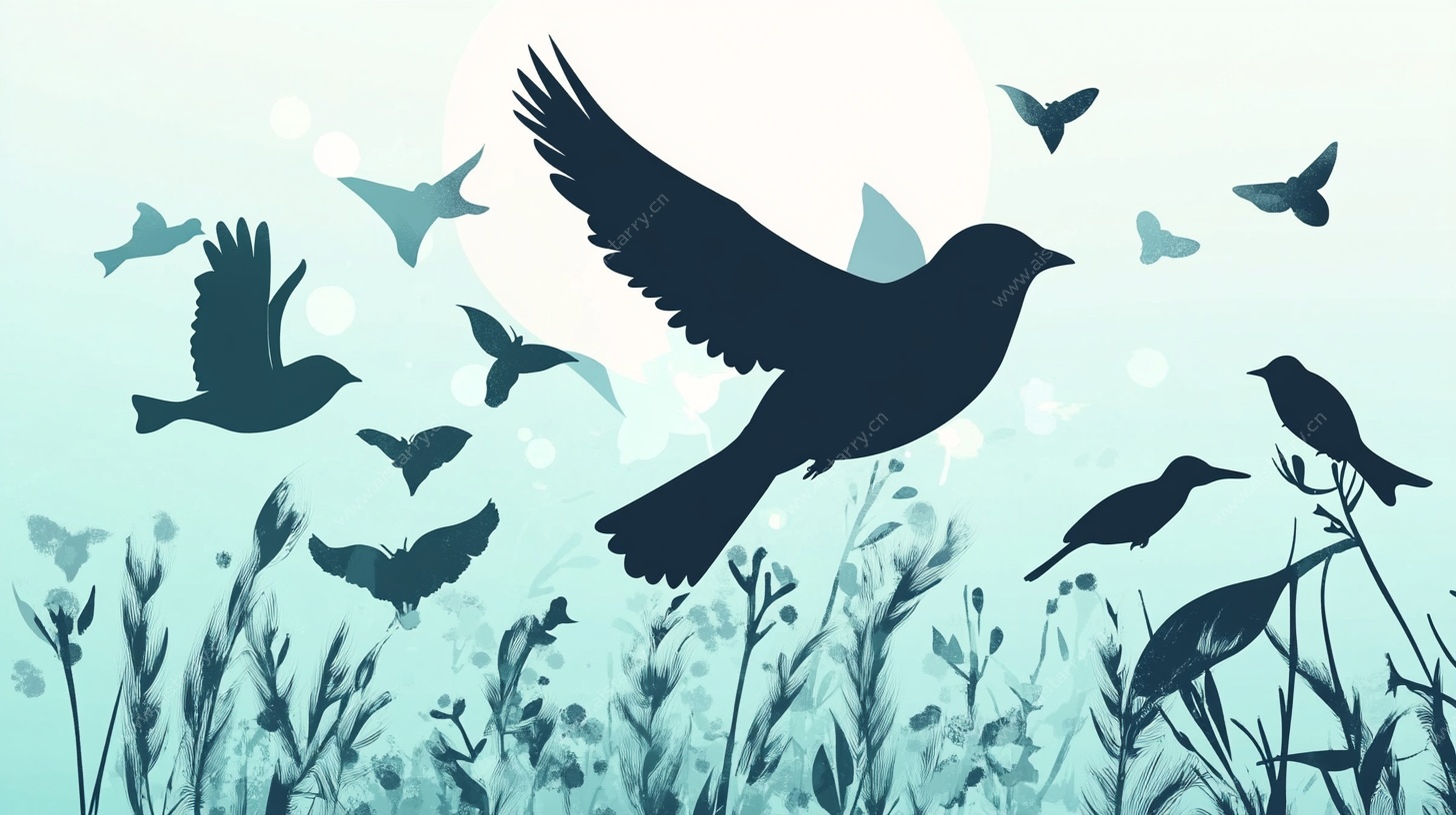 飞鸟在草地天空间翱翔