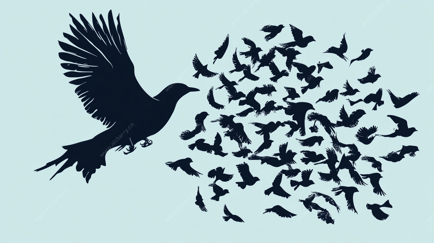 群鸟飞翔剪影图