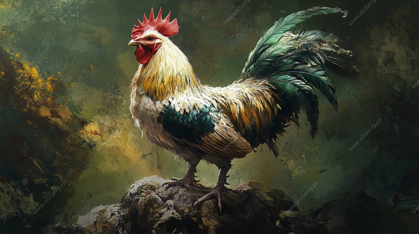 雄姿英发的五彩大公鸡