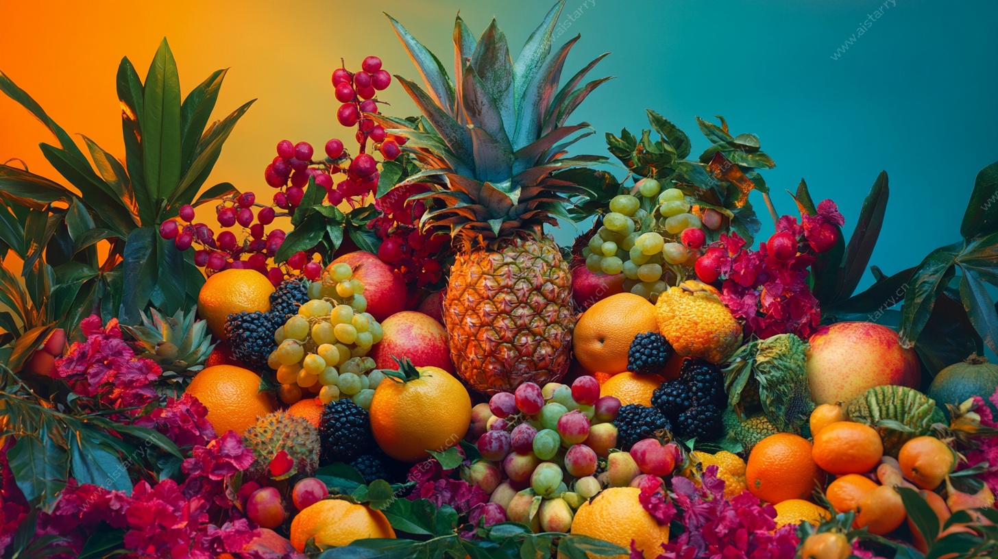 缤纷多彩的水果花卉组合