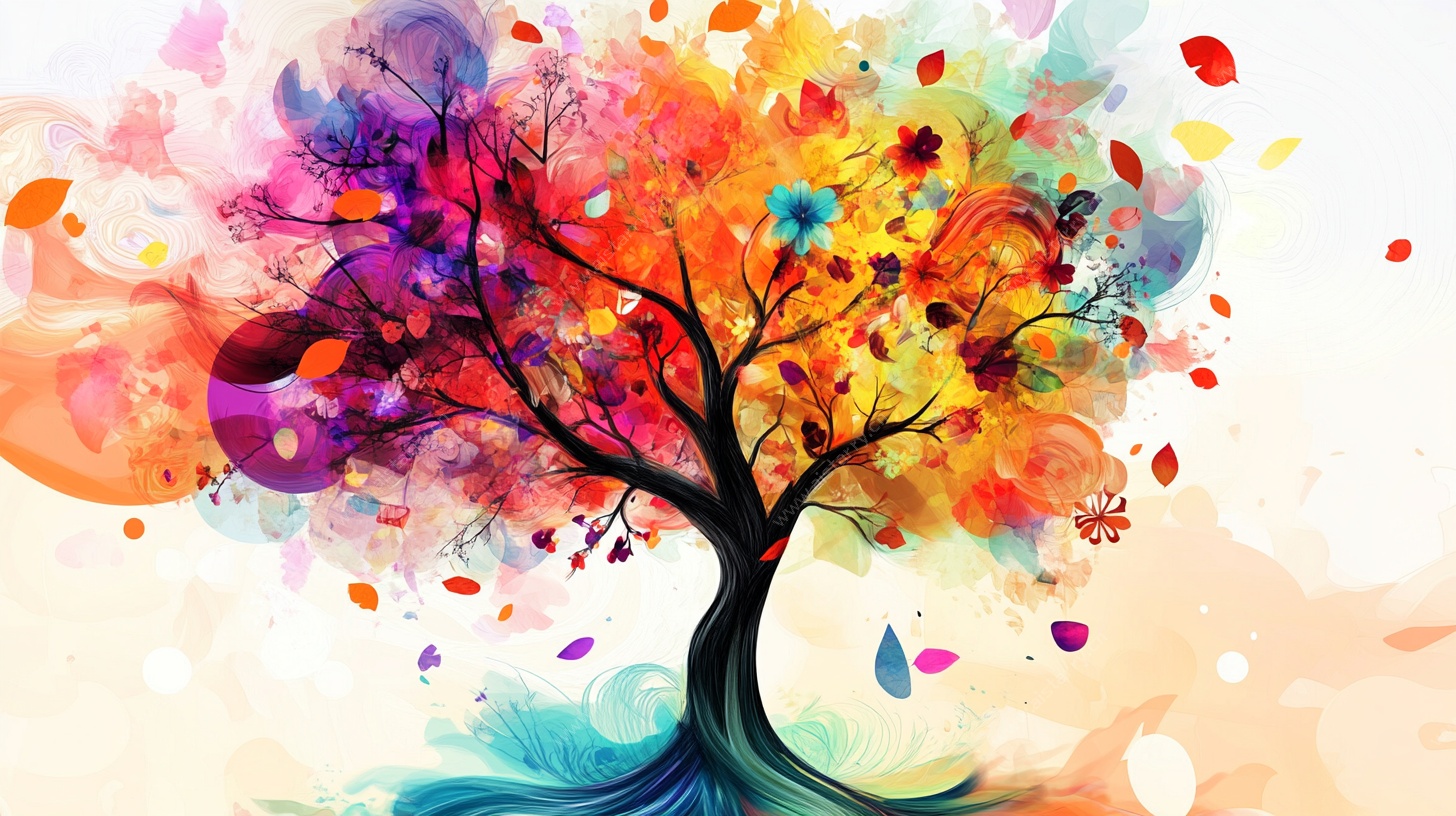 梦幻多彩树 创意艺术插画