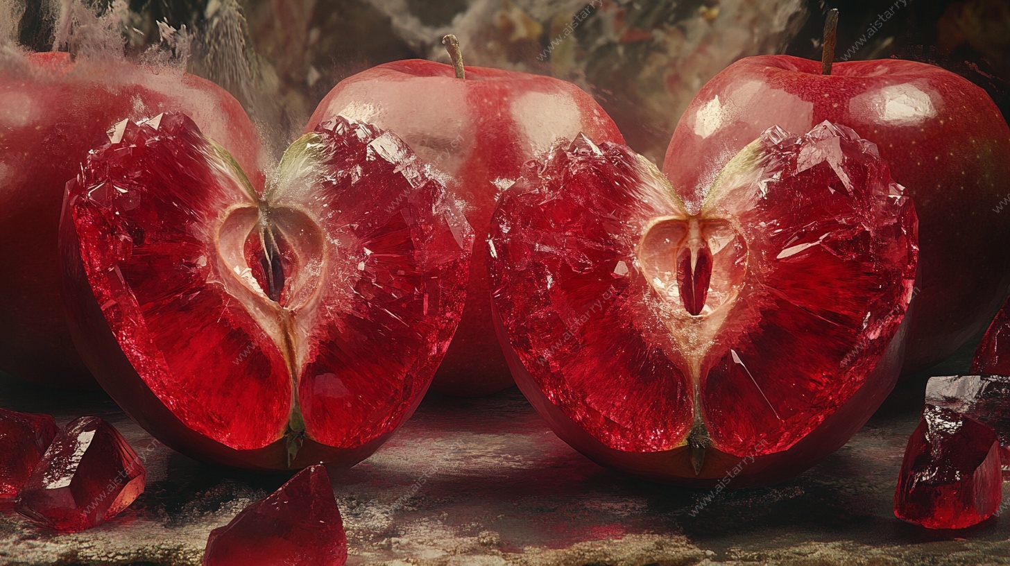 切开的红心苹果特写