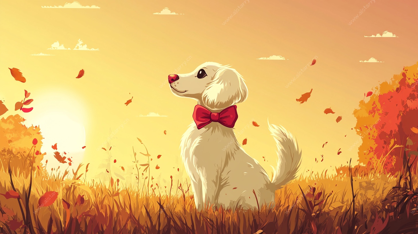 秋日萌犬赏景图