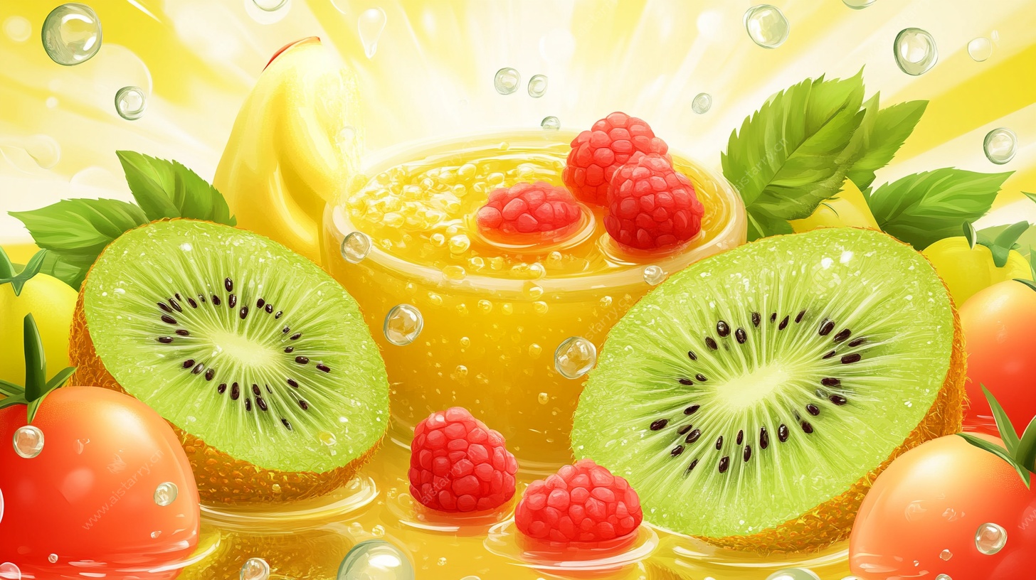 水果盛宴 缤纷果汁插画