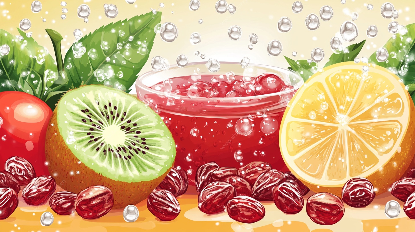 水果与果酱的清新插画