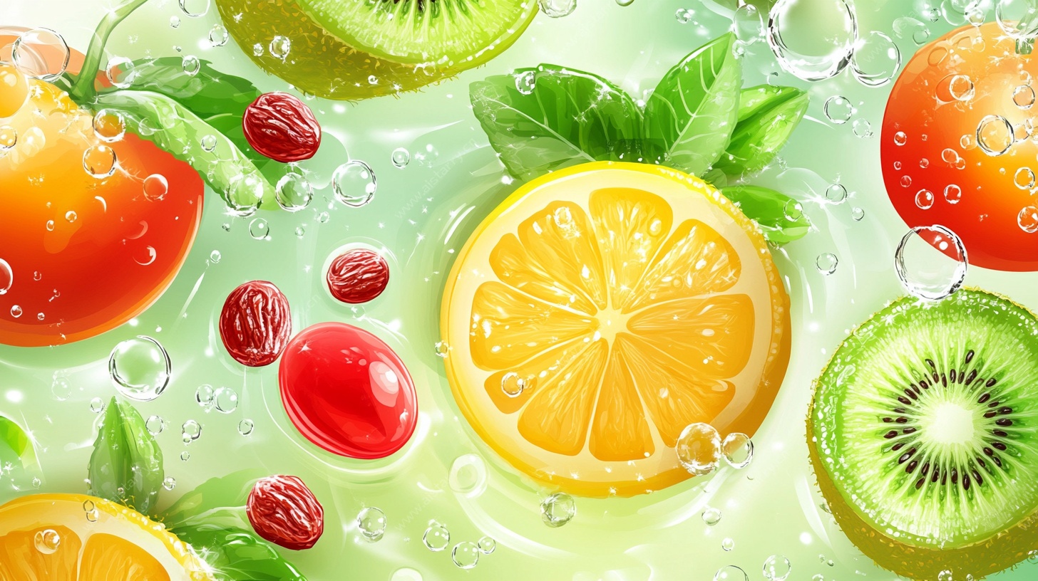 缤纷水果泡水插画图