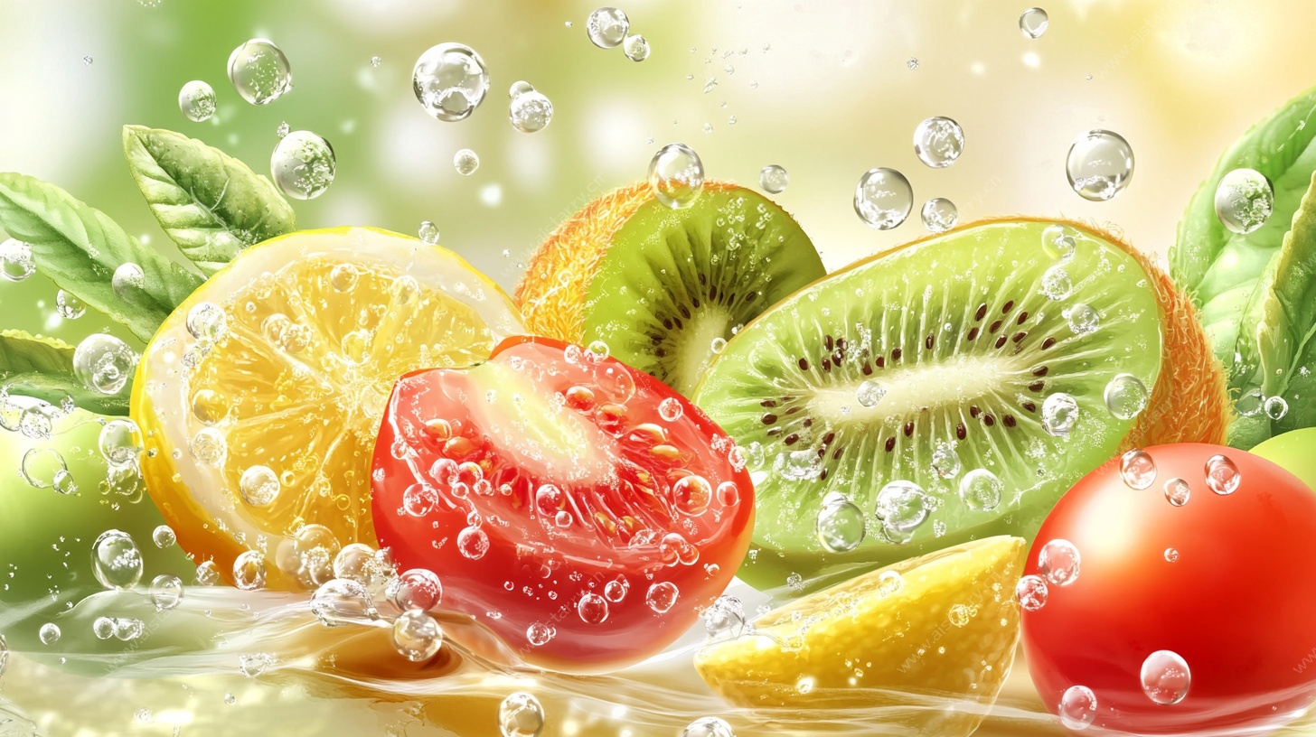 缤纷水果水花四溅画面