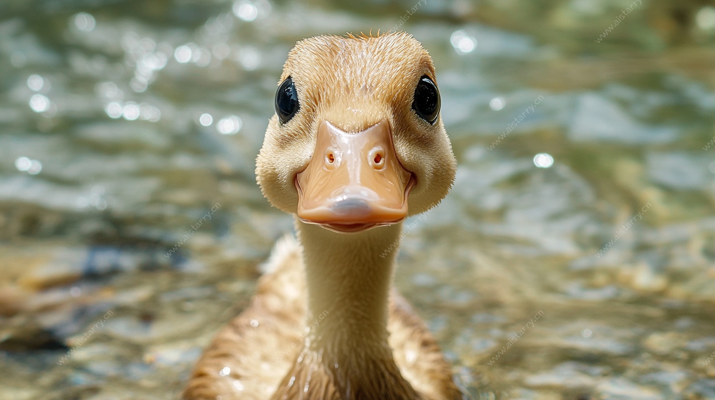 可爱小鸭子水中特写