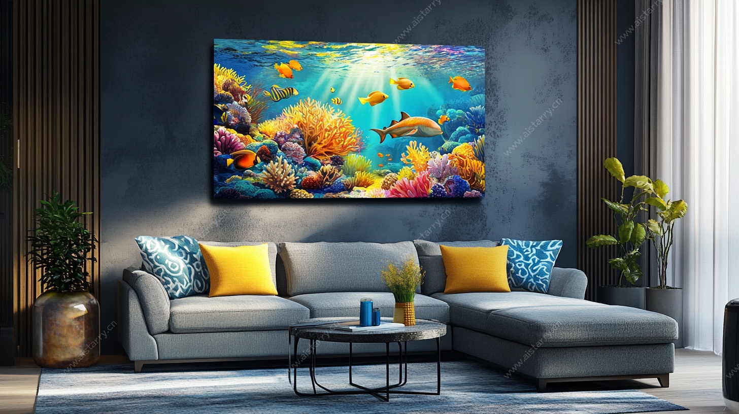 客厅中的海底世界挂画
