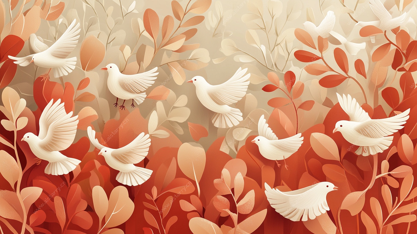 飞鸟穿梭于秋叶间插画