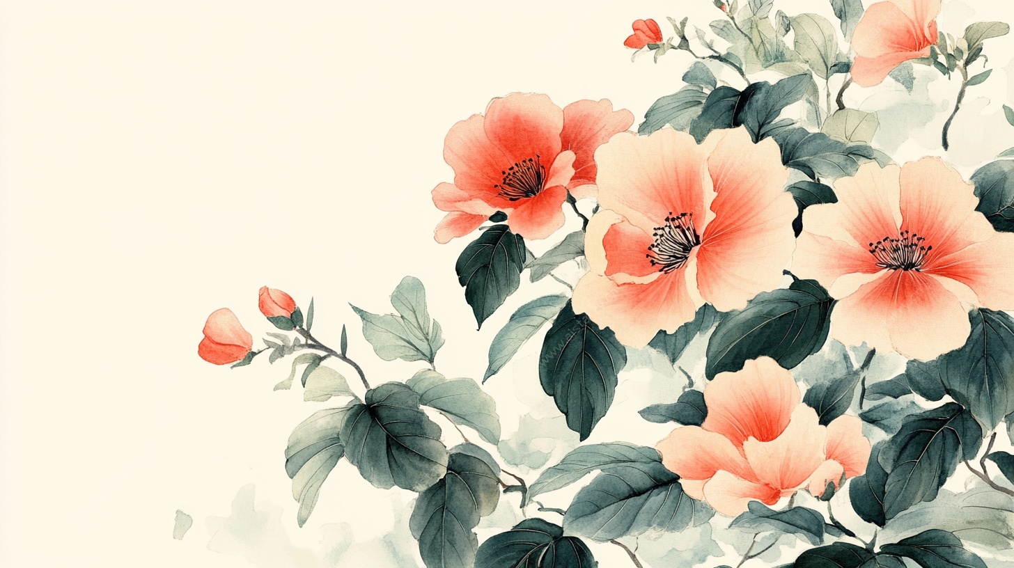 水墨盛开的艳丽花朵