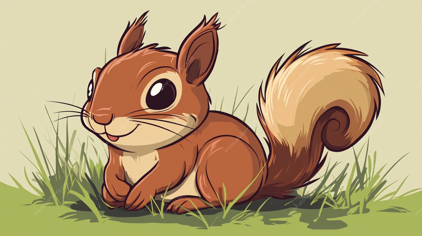 可爱松鼠蹲坐于绿草地上