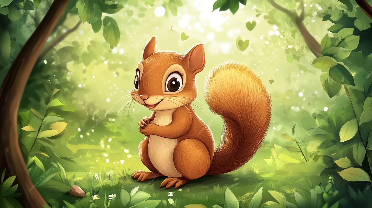森林中的可爱松鼠插画