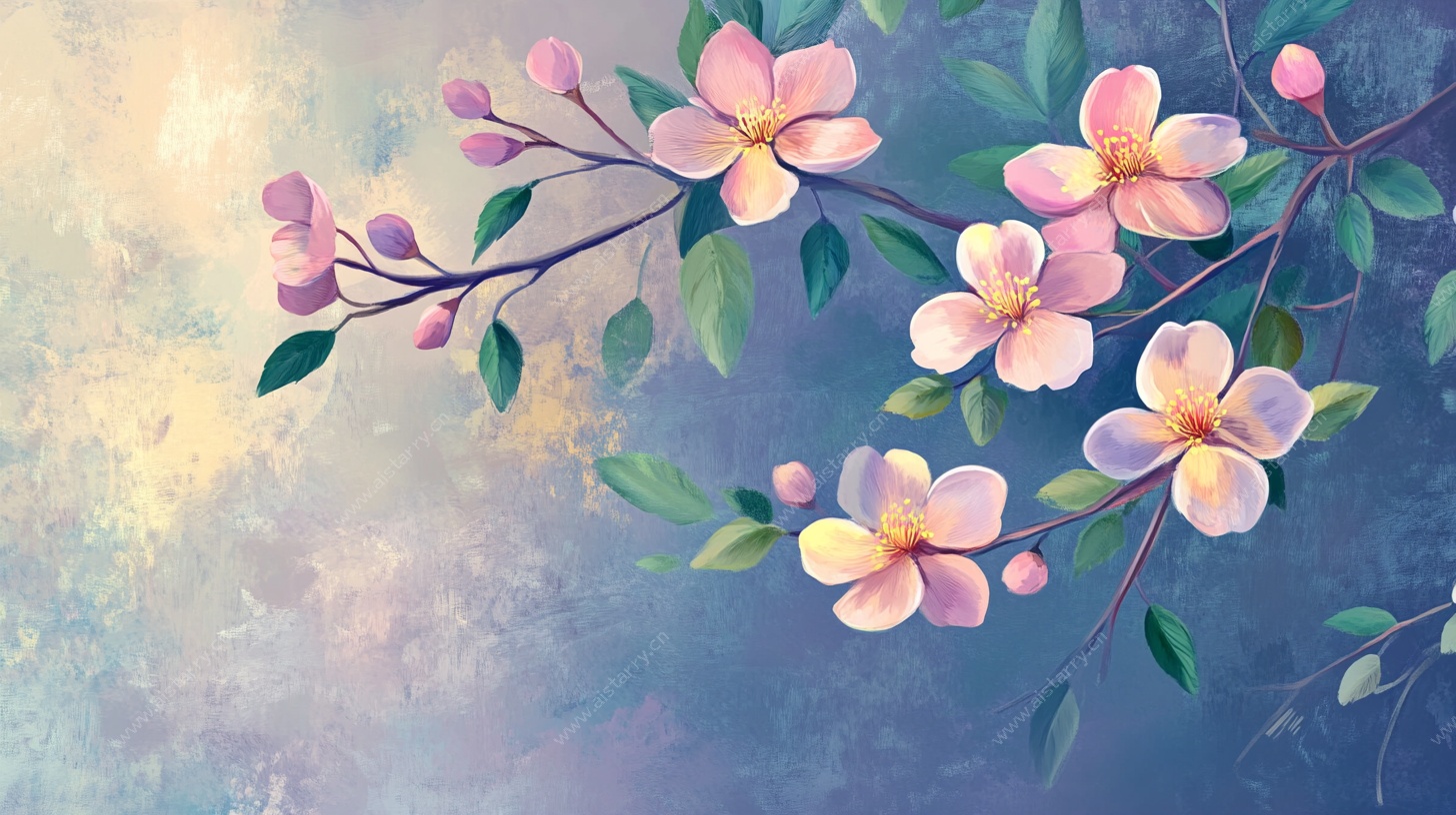 梦幻粉色花卉插画