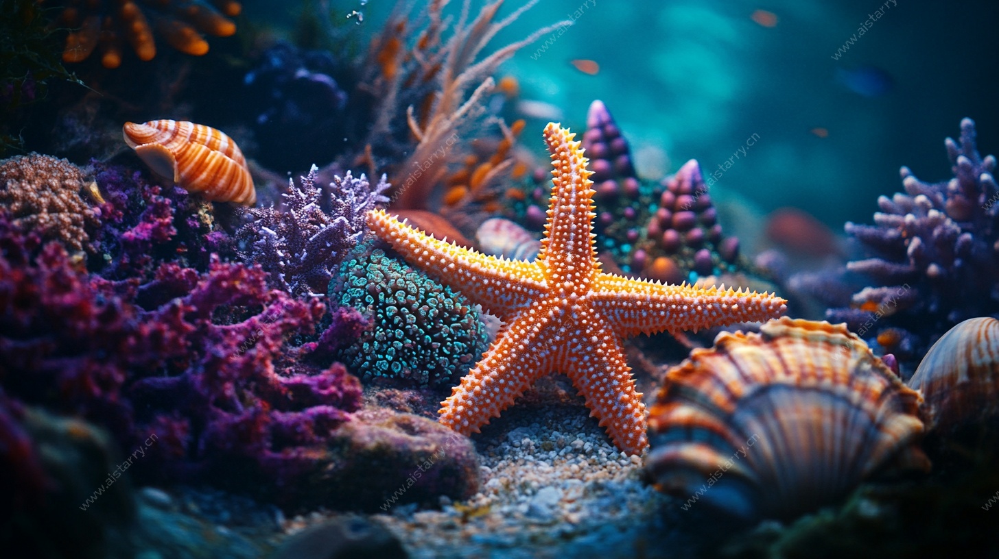 海底奇幻世界的海星与珊瑚