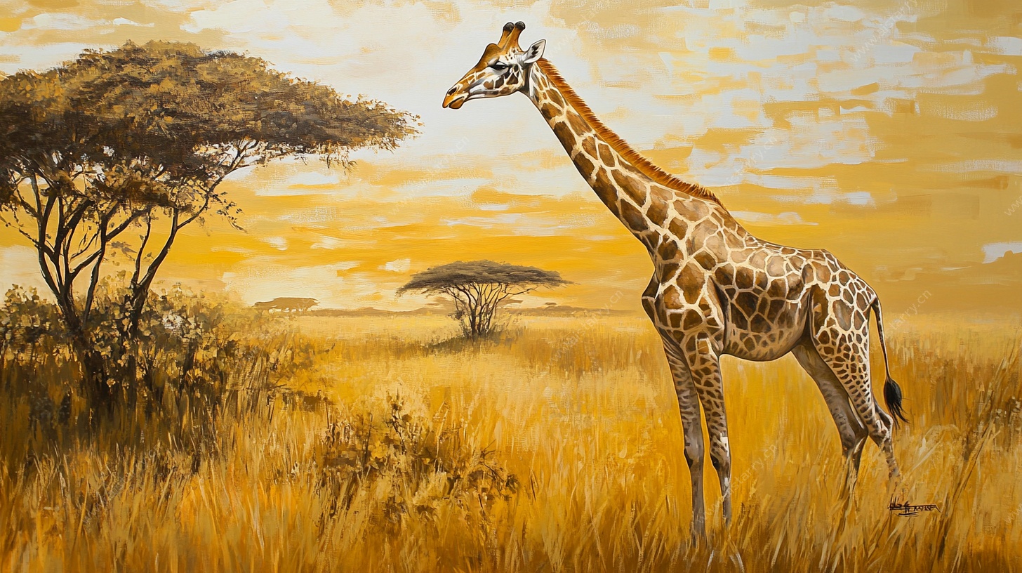 草原上的长颈鹿油画