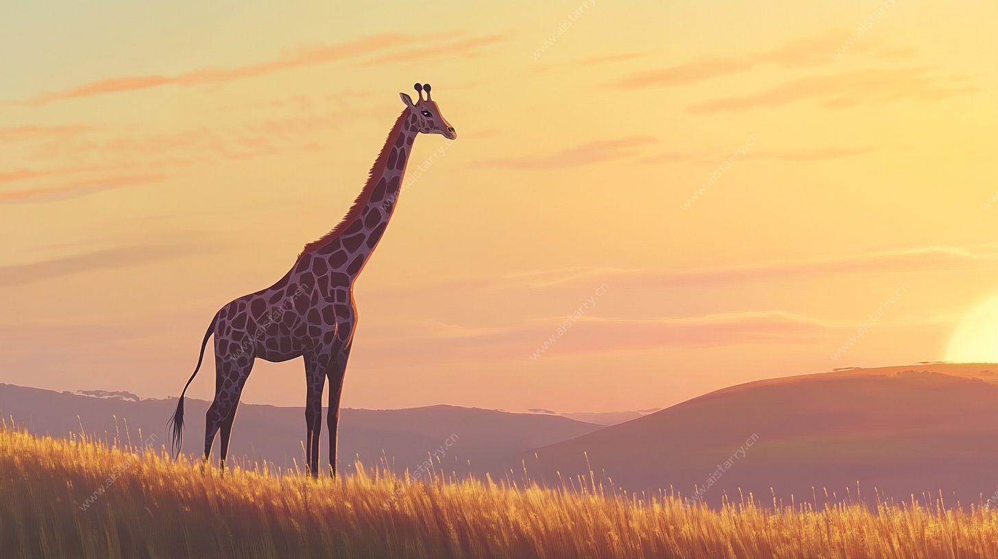 夕阳下的长颈鹿