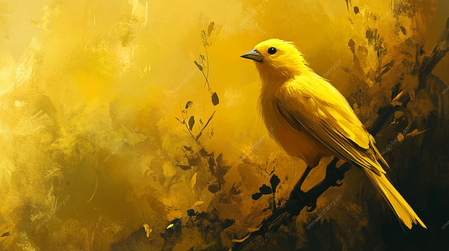 金黄小鸟栖于梦幻枝头