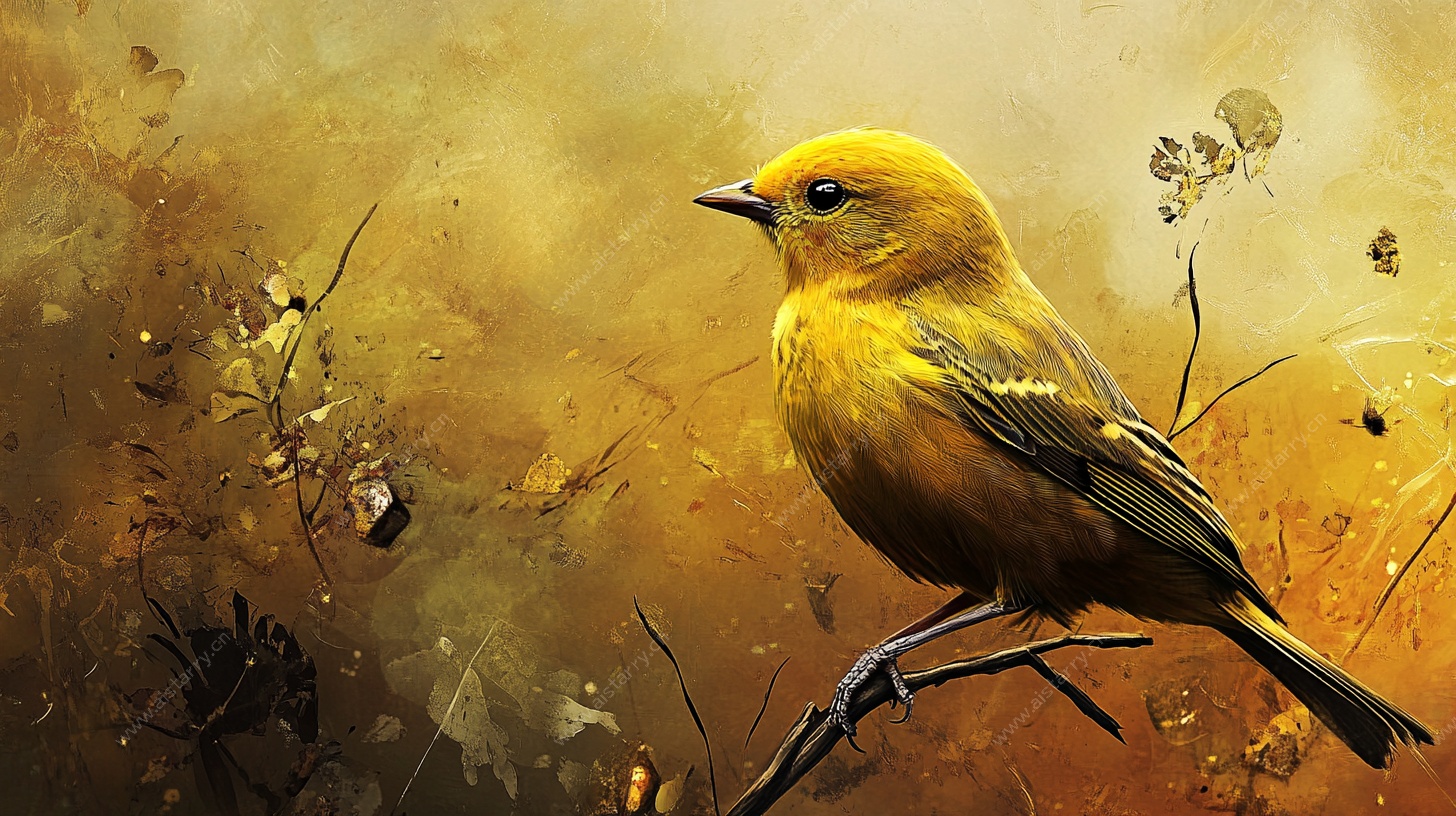 栖息枝头的金黄小鸟