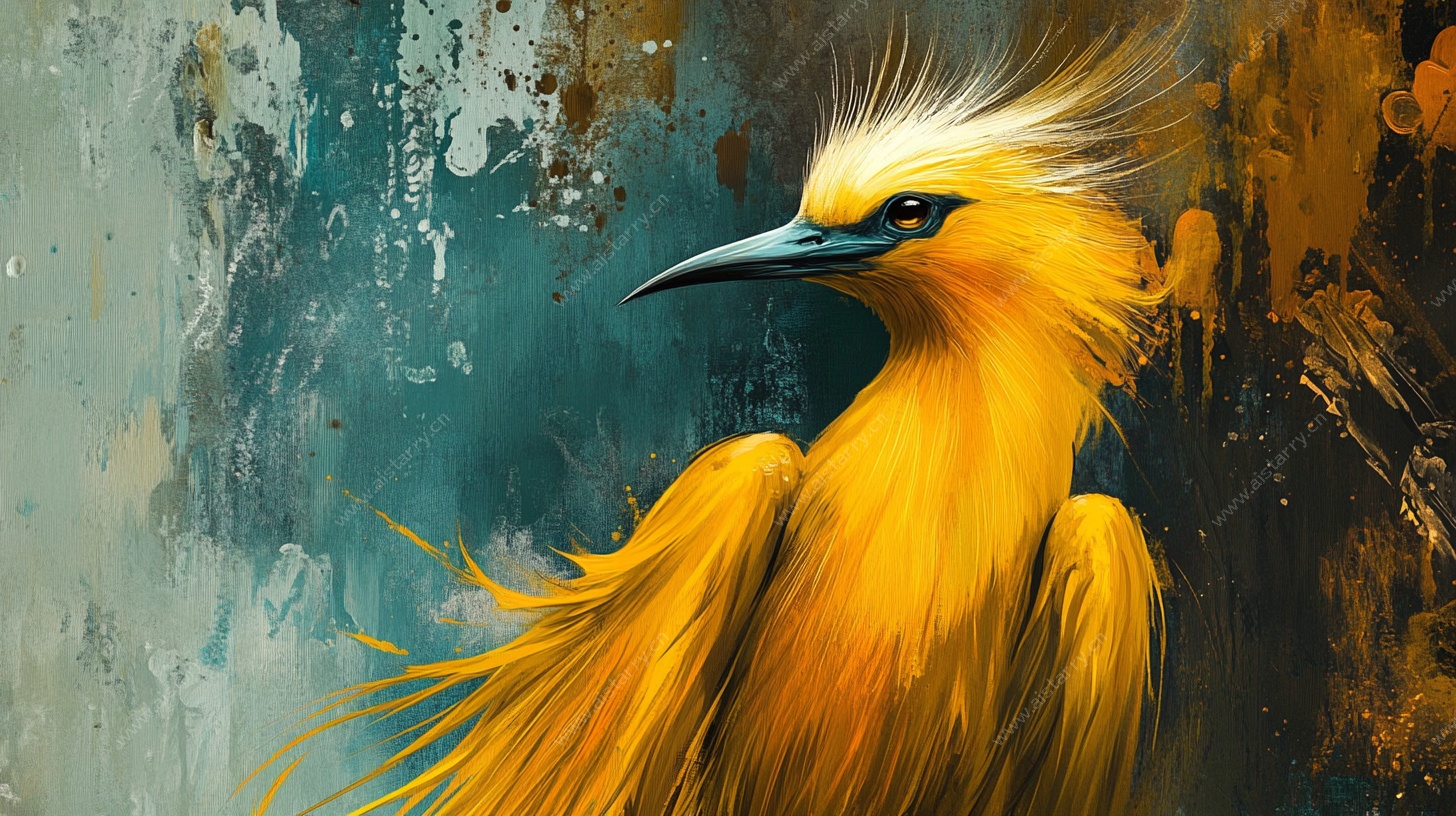 梦幻金色羽鸟艺术画作