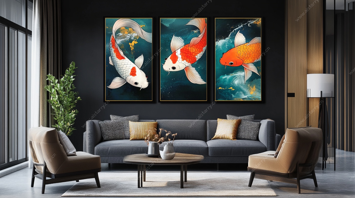 客厅中式锦鲤挂画装饰