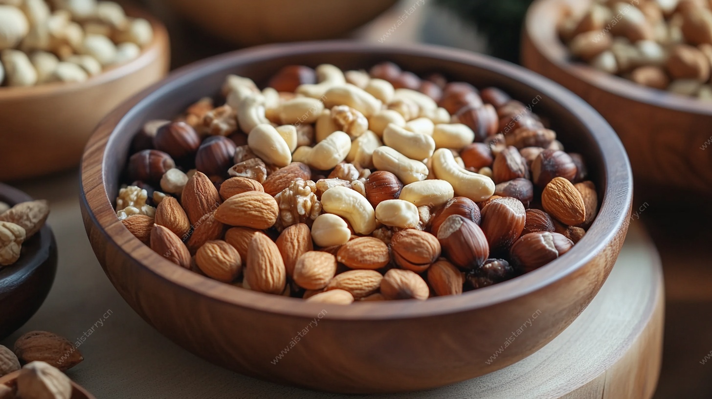 木碗中的多样美味坚果
