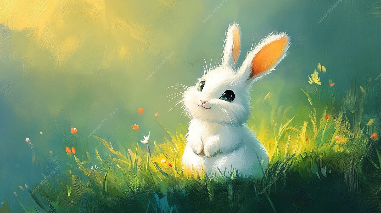 草地上的可爱白兔