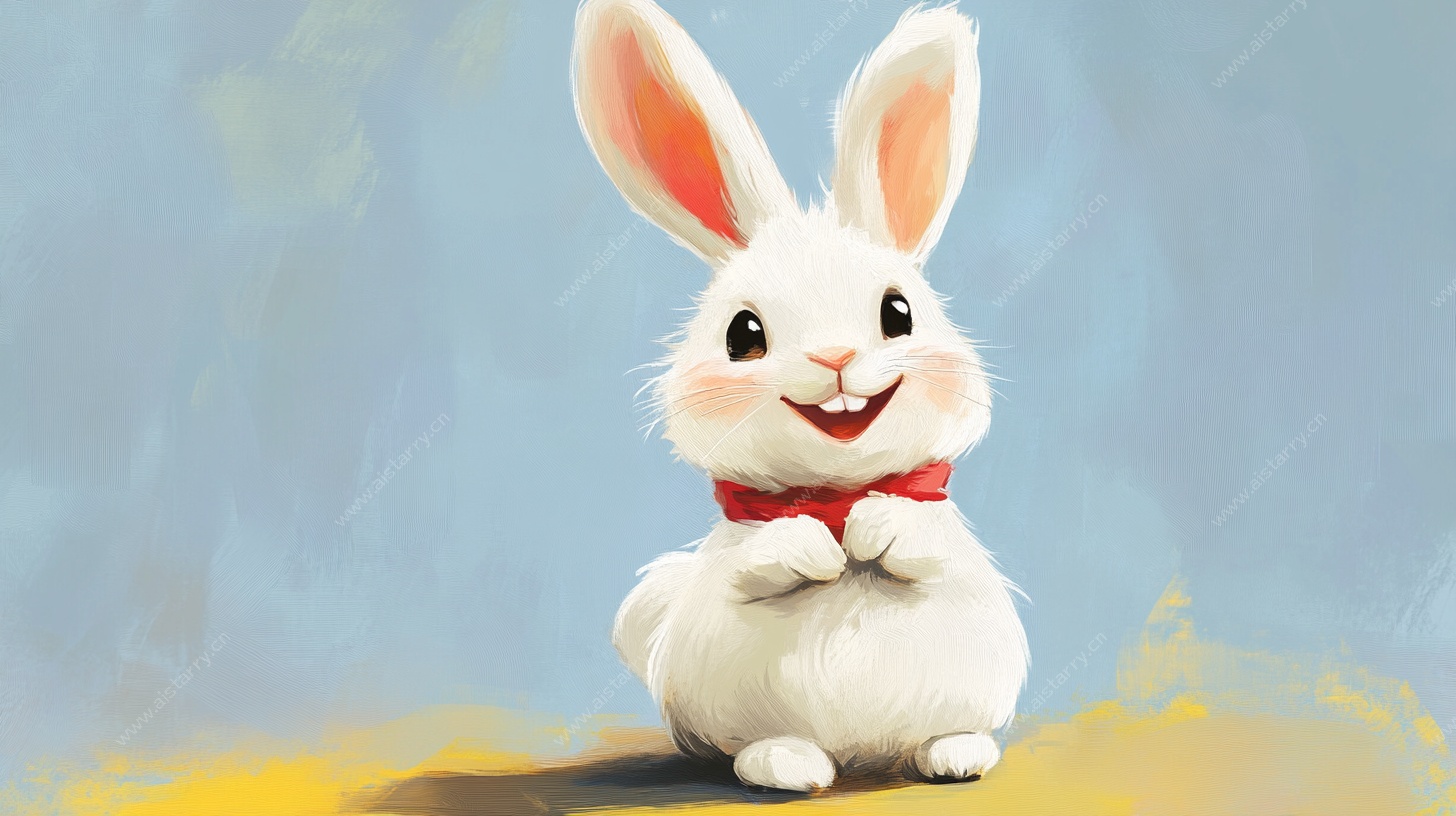 可爱白兔戴领结插画