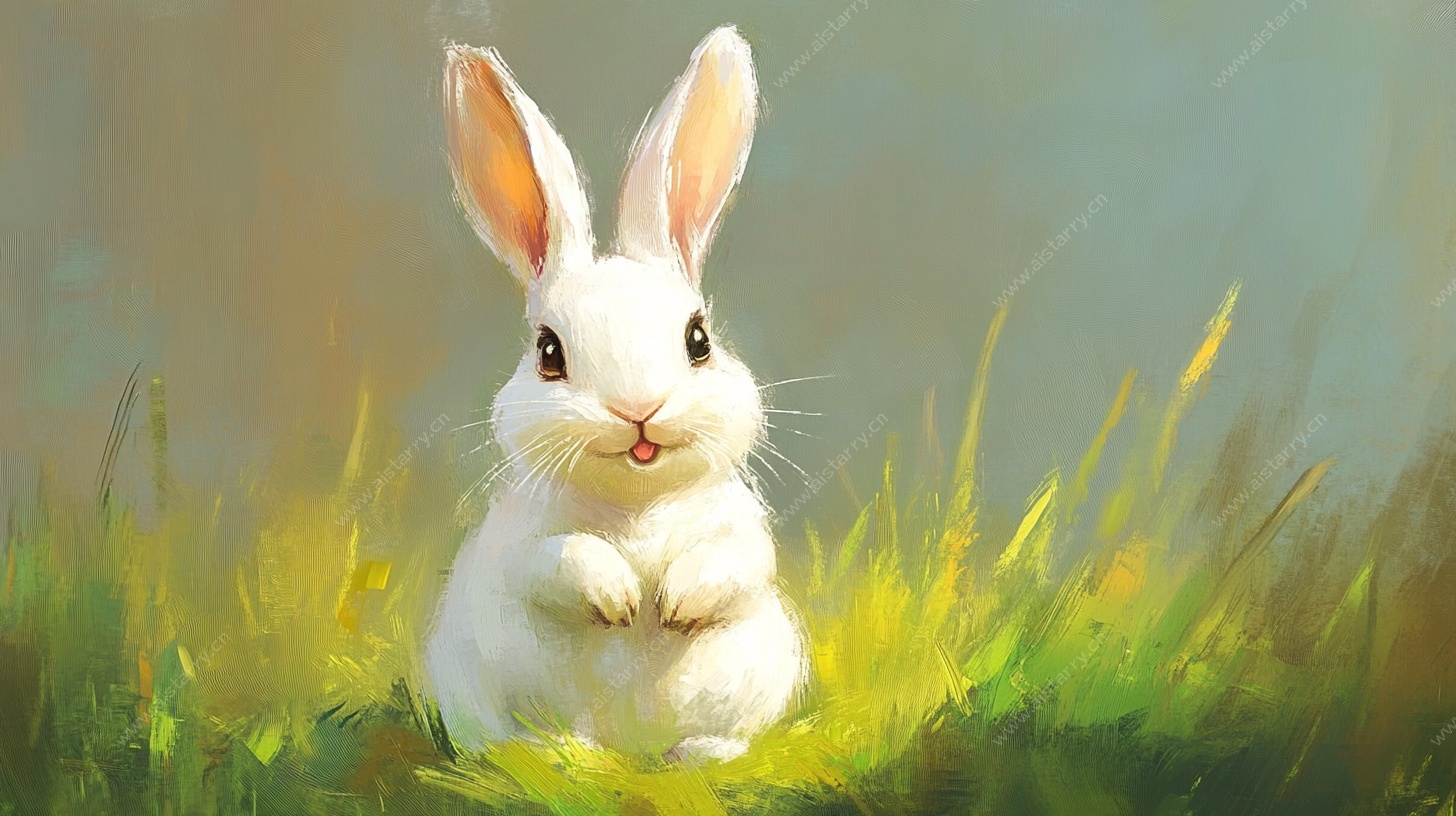 可爱白兔于翠绿草地