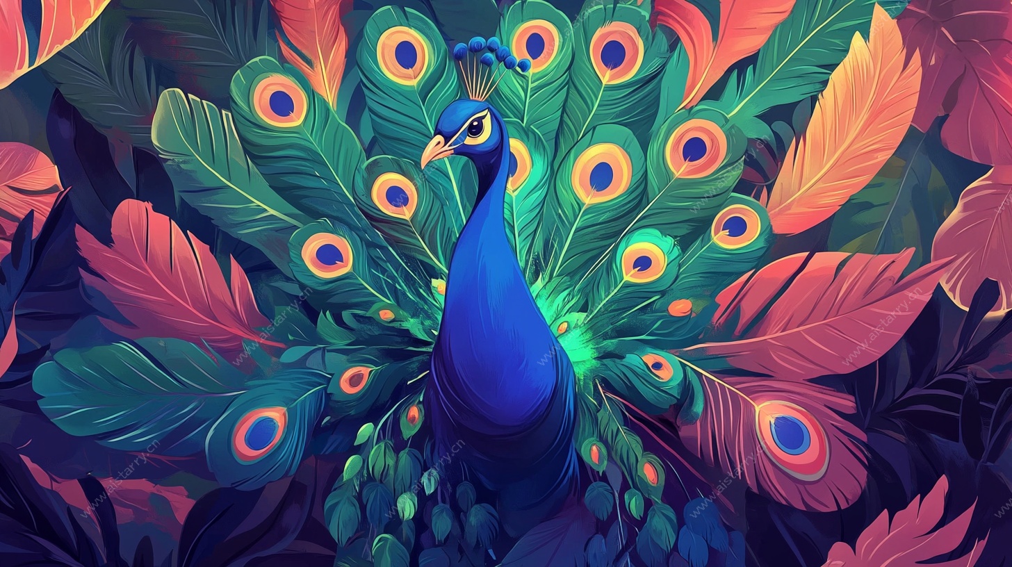 梦幻孔雀绽放绚丽羽彩
