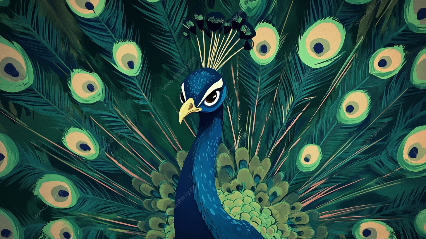 开屏孔雀插画