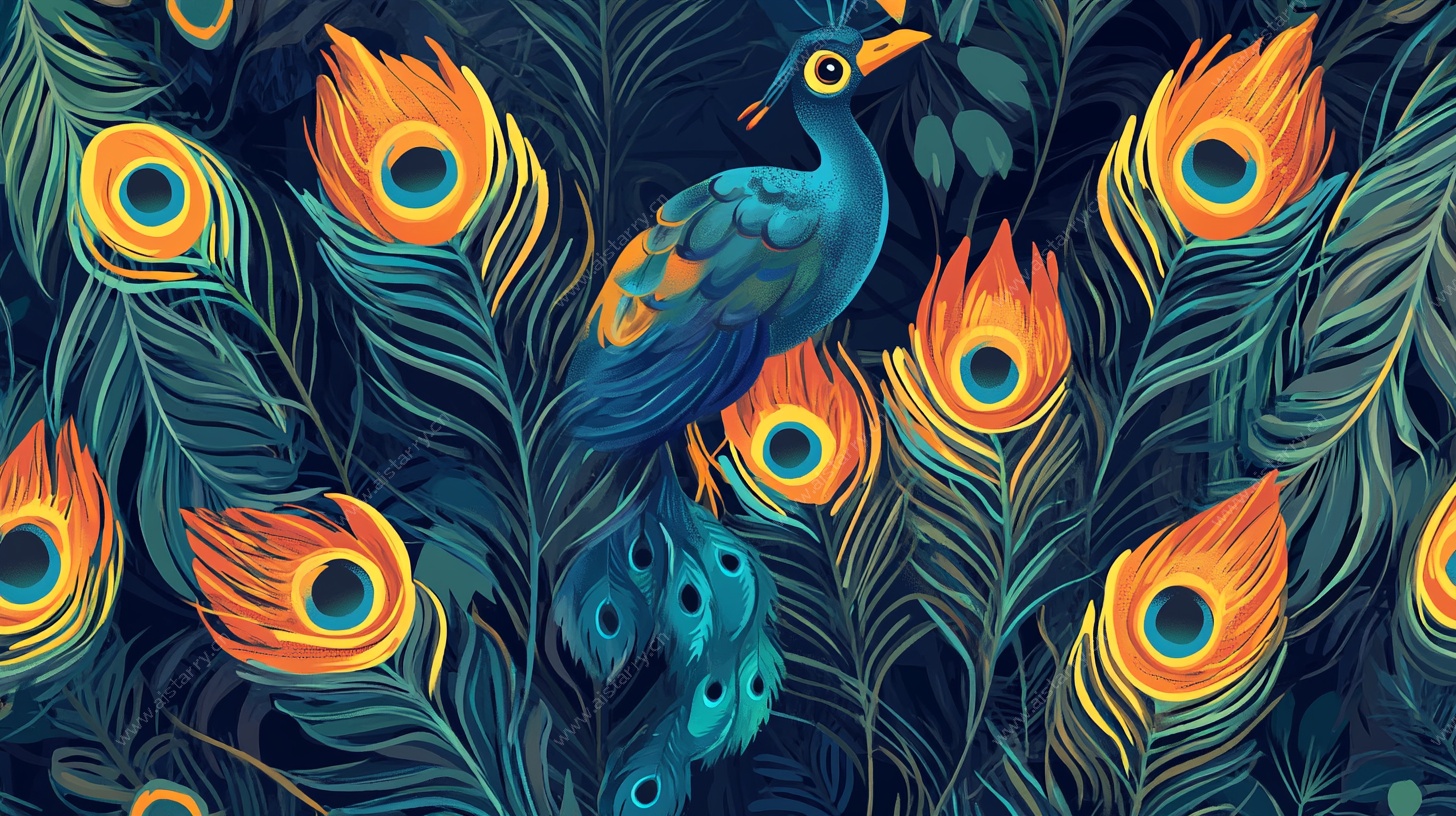 孔雀与羽的梦幻图案